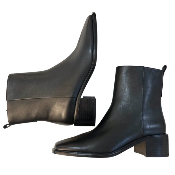 EVERLANE The City Boot Leather Side Zip Block Square Toe Ankle Size 11 Black NEW - Picture 8 of 16